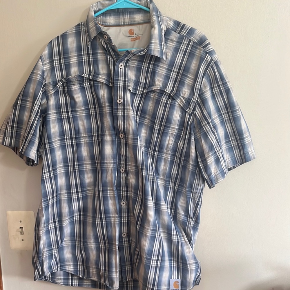 Carhartt Relaxed Fit Fishing Button Up Shirt Men L pockets Multicolor Plaid Top